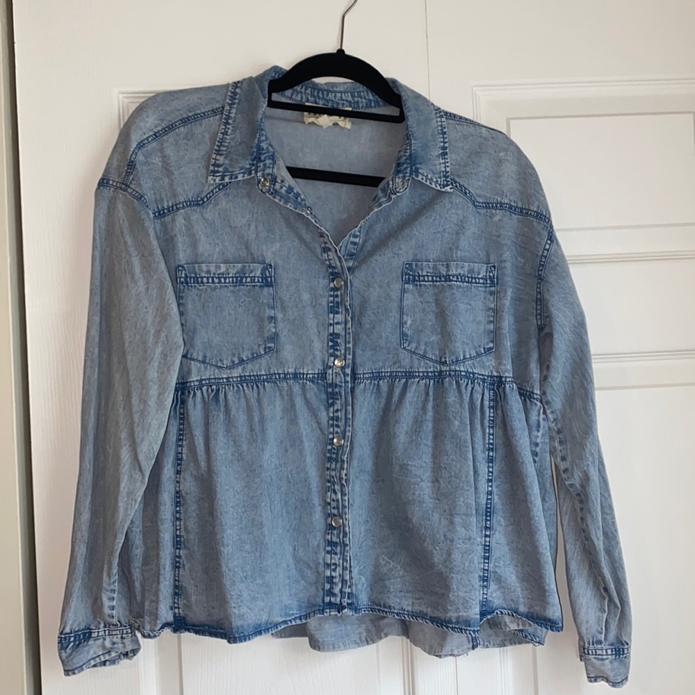Acid wash babydoll denim top